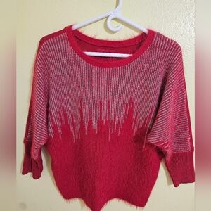 Jennifer Lopez Red and White Crew Neck Sweater